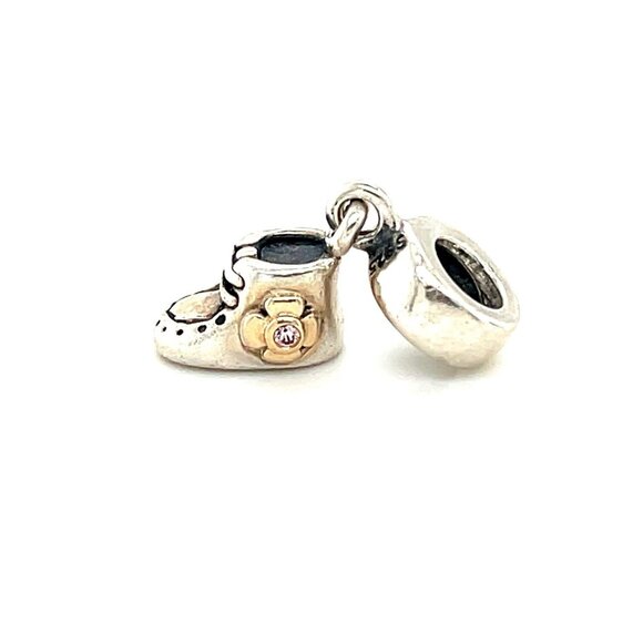 Pandora Two-Tone Baby Girl Pink Cz Shoe Charm - Picture 1 of 3
